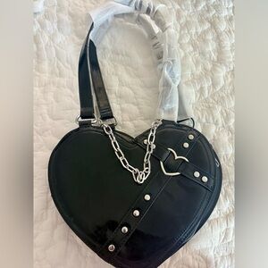 Fashion Nova Black Heart Shoulder Bag With Chain & Cross Charm